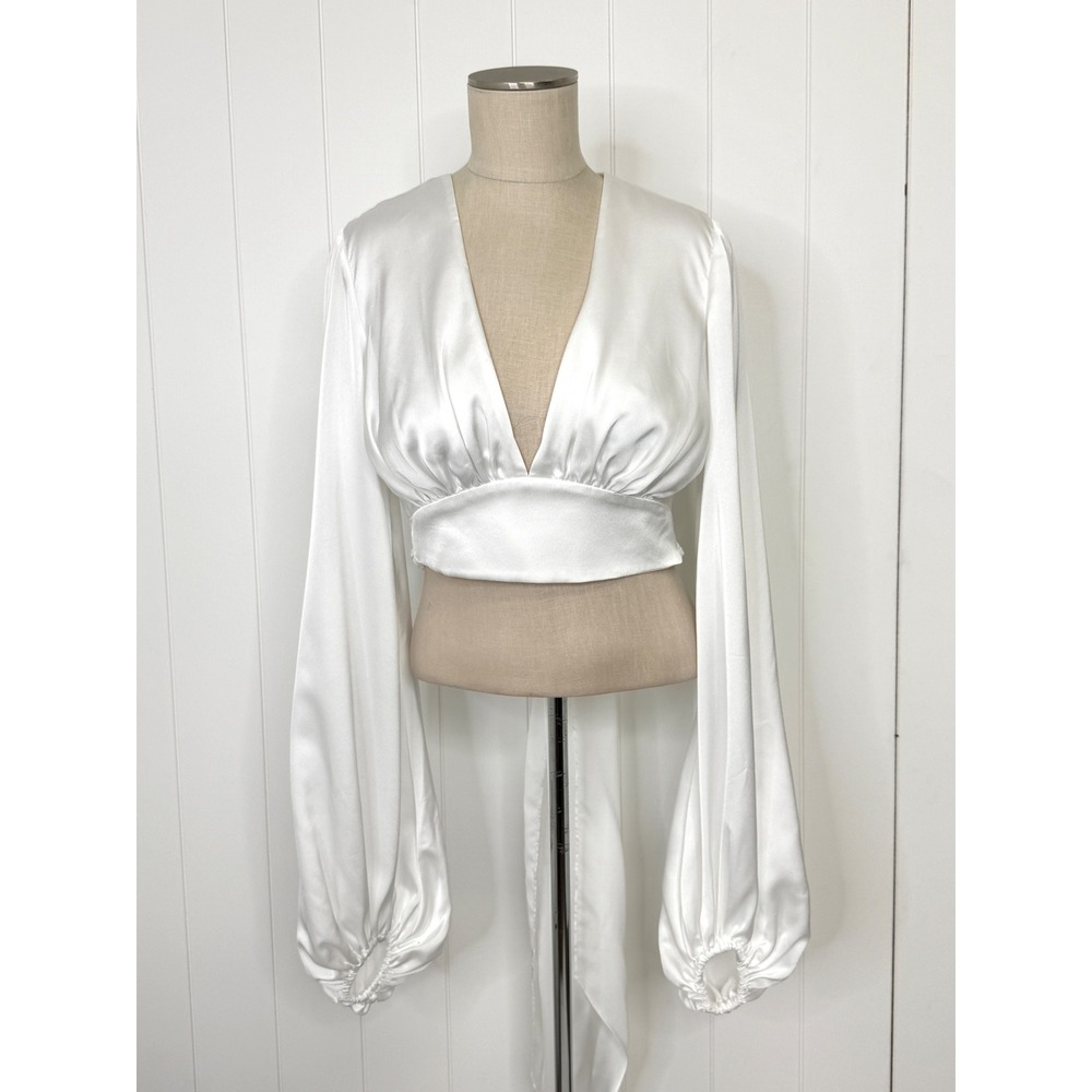ASOS EDITION Satin Drape Blouson Sleeve Top Plunge 6 Ivory Bridal Party Formal